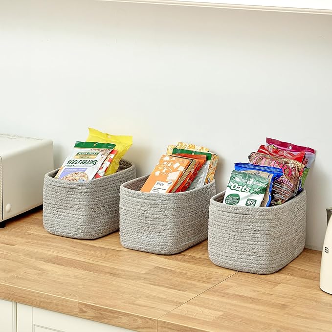Small Baskets Set of 3 - 11"x7"x7" Perfect Toy Baskets for Storage, Ideal Storage Basket for Cube, Towels, and More - Basket for Shelves （Grey