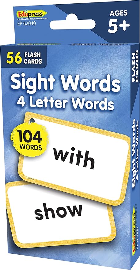 Teacher Created Resources Sight Words Flash Cards - 4 Letter Words (EP62040, 3-1/8" x 5-1/8"