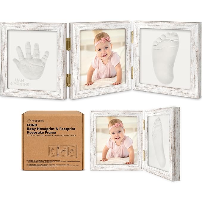 Baby Shower Gifts for Boys, Girls - Baby Hand and Footprint Kit, Newborn Handprint Kit, Keepsake Photo Frame, Nursery Picture Frame, Gender-Neutral Newborn Keepsake Gifts (Vintage White)