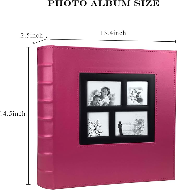 RECUTMS Photo Album 4x6 600 Photos Black Pages Large Capacity Leather Cover Wedding Family Photo Albums Holds 600 Horizontal and Vertical Photos (Pink, 600 pockets)