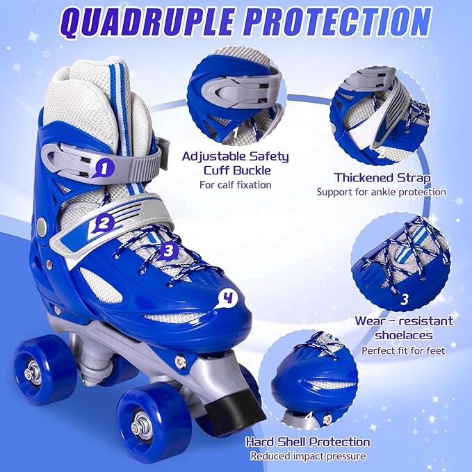 Rainbow Toddler Roller Skates - Size 4 Adjustable | Light Up Quad Skates for Girls & Boys Beginners Aged 3-12