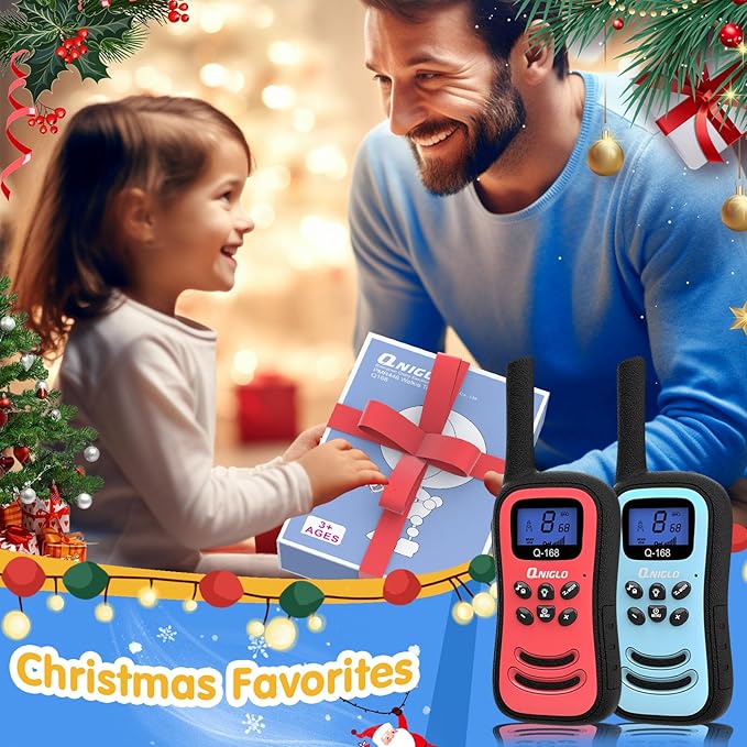 QNIGLO Kids Walkie Talkie, VOX Rechargeable Kids Walkie Talkie, 3KM Working Distance, 48H Standby, 8 Channels, Flashlight Function, Gift for 3-12 Year Old Girls & Boys (2-Pack)