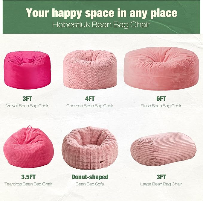 Hobestluk 5FT Bean Bag Chairs Adult Bean Bag with Portable Handle Comfy Large Bean Bag Lounge Chair with Removable Cover for Living Room Bedroom (Stripe Pink, 5FT)
