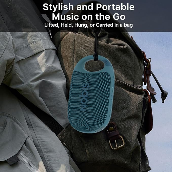 NOBIS Clip N1 Portable Bluetooth Speaker with App, Beat Mode, Up to 24H Playtime, IP68 Waterproof, BT 5.3, HD Sound, Stereo Pairing, Custom EQ, Perfect for Outdoor, Home and Adventure (Blue)