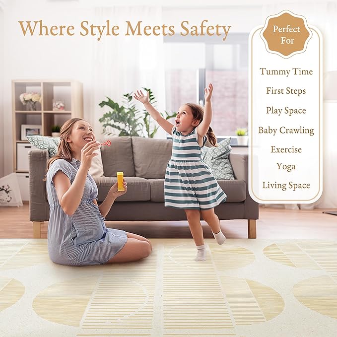 PopsyKosy Super 1 Inch Thick Premium Quality Exercise & Baby Foam Play Mats - Expandable & Large Non-Toxic Odorless Floor Mat - 6 Tiles Spacious 6x4ft - Peel-Resistant - Ecru Linen