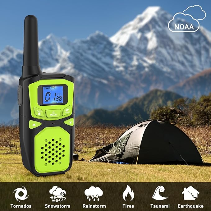 WokTok Adult Walkie Talkies Long Range Rechargeable Portable Two-Way Walkie Talkie, Camping Gear, SOS Sirens, NOAA Weather Alarms, Kid's Toys, Easy-to-Use Walkie Talkies,2 Packs(No Batteries)