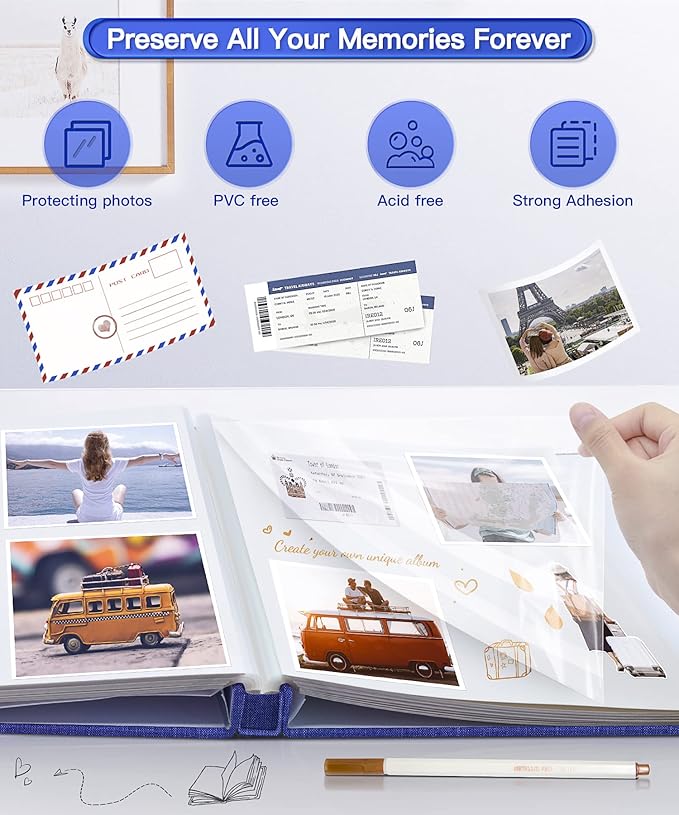 Popotop Photo Album Self Adhesive Scrapbook Album for 4x6 5x7 8x10 Pictures DIY Photo Book as Scrapbooking Supplies Kits, Birthday Gifts for Women Mom Wedding Baby Family Travel