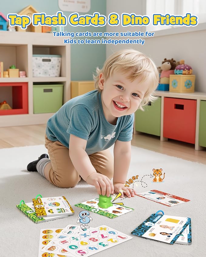 Sensory Dinosaur Pen Reading Toy Set, 73PCS Talking Flash Cards&6 Stickers, Interactive Educational Gifts for Autistic Toddlers, Montessori Language Learning, Speech Therapy Toddler Toys for Birthday