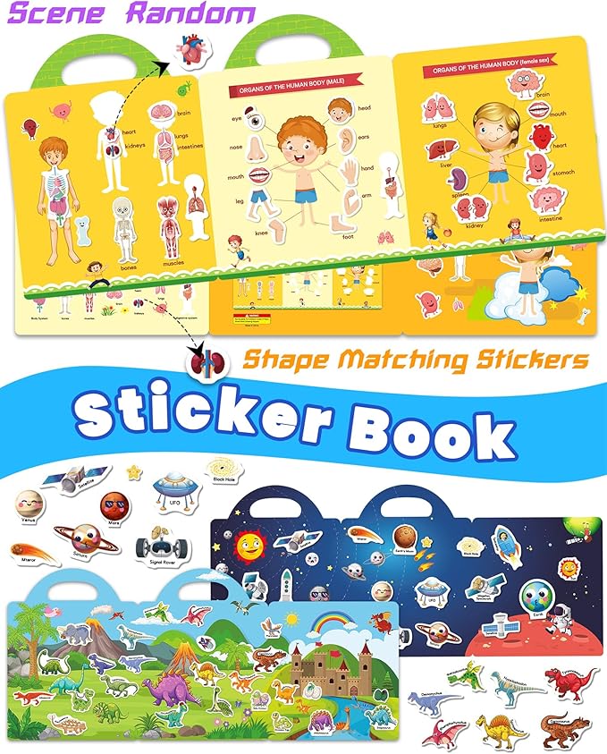 Reusable Sticker Book for Toddlers 2-4 Years, Stickers for Kids, Toddler Sticker Book Ages 1-3, Toddler Craft Activities, Toddlers Travel Toys Ages 2+ Boy Girl Birthday Gifts