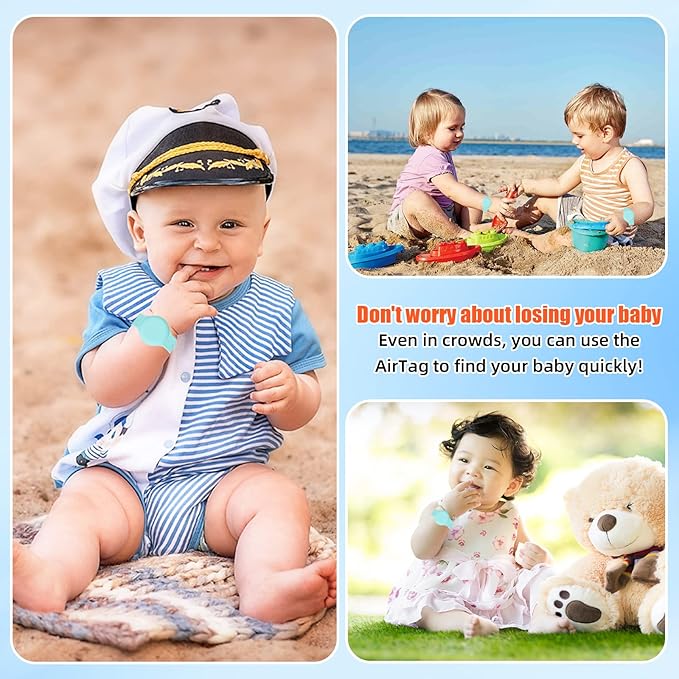 Kids Waterproof Airtag Bracelet Compatible with Apple AirTag, Hidden Silicon Protective Case for Air Tag GPS Tracker Holder, Adjustable Anti-Lost Watch Band for Toddler Child (Cyan & Pink)