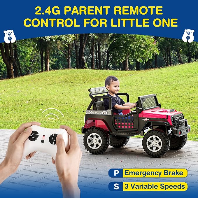 L8 2 Seater Ride On Car, 12V Kids Electric Car w/Remote Control, 4-Wheel Suspension, Bluetooth Speaker, Multi Music Modes, 3 Speeds, LED Lights, Xmas & Birthday Gift Ideas for Kids Ages 3+