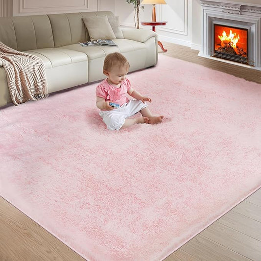 Ultra Soft Rug for Living Room, 5X8 Fluffy Shag Area Rug for Bedroom, Modern Shaggy Carpets Fuzzy Rug for Teens Dorm Nursery Home Decor Aesthetic, Upgrade Anti-Skid Durable, Pink