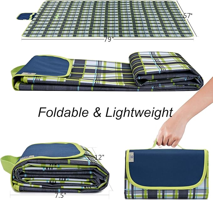 Picnic Blanket Beach Mat Extra Large Sandproof Waterproof Camping Blanket Portable Travel Blanket Play Mat for Outdoor Indoor Family Women Men Kids Beach BBQ Park Grass, 79"x57"