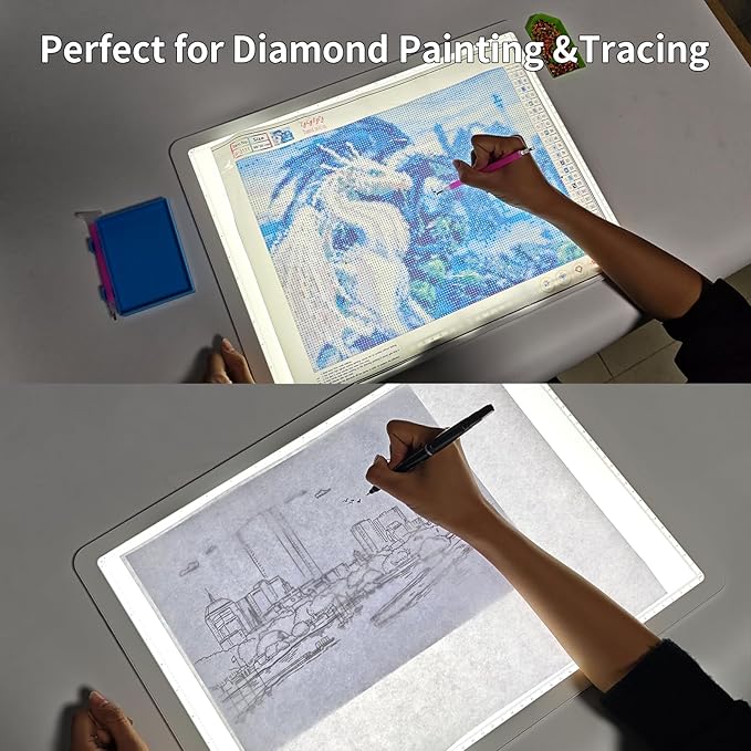 Phylosal Rechargeable A3 LED Light Pad for Diamond Painting, Ultra-Thin Magnetic Tracing Light Box for Drawing, Diamond Art Light Board with Side Button, Super Bright Light Table for Sketching (White)