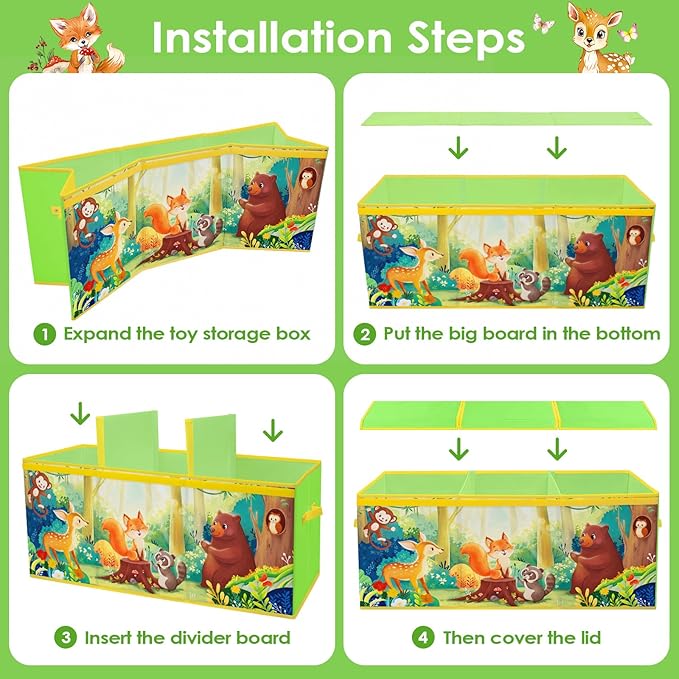 Large Toy Box Chest Organizer with Flip Lid for Kids, Collapsible Oxford Toy Storage Box with Handles for Boys Girls, Sturdy Waterproof Storage Organizer for Bedroom Playroom Nursery, 37.7×12.5×15.7''