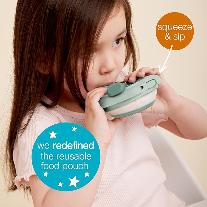 b.box Fill + Feed (Blush) | Reusable Baby Food Pouch | For Babies & Toddlers 4m+ | Silicone/Nylon Pouch, BPA-Free Lid | Dishwasher & Microwave Safe | 110mL (3.7oz, ½ Cup) Capacity