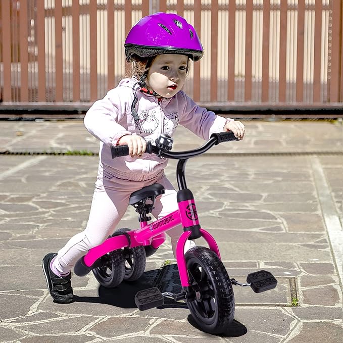 Ancaixin 3 in 1 Toddler Tricycles for 2-5 Years Old Girls and Boys with Adjustable Seat Detachable Pedal and Bell | Foldable Baby Balance Bike Riding Toys | Kids Birthday Christmas New Year Gift Pink