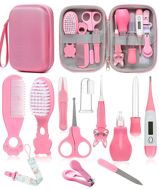 Baby Healthcare and Grooming Kit, Safety Newborn Nursery Baby Care Kit, with Hair Brush Comb, Nail Clipper, Thermometer, Pacifier Clip, Baby Registry Search, Baby Girl Boy Newborn Essentials