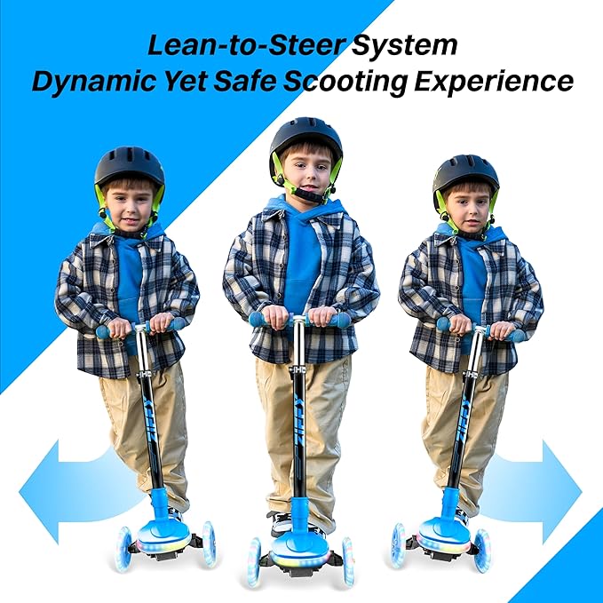 ZIFFY 3-Wheel Light-Up Kids Scooter, Kids Balance Scooter for Boys Girls with 20 Dynamic LED Lights, 4 Adjustable Height, Lean-to-Steer Design with Anti-Slip Wide Surface for Stability - Up to 110LBS