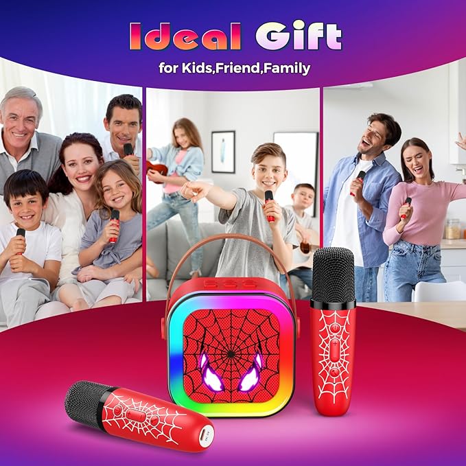 LED Karaoke Machine Toy: Mini Microphone for Kids 4 5 6 7 8 9 10 Year Old Boys Girls Toys Birthday Gifts Portable Bluetooth Speaker with 2 Wireless Mics for Adults Boy Girl Ages 3-12