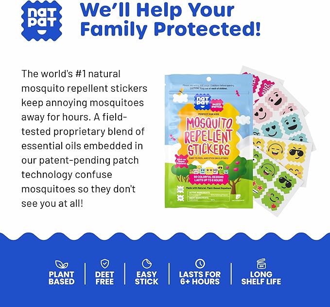 NATPAT Buzz Patch Mosquito Patch Stickers for Kids (3 pack, 180 stickers) - The Original All Natural Citronella Essential Oil Insect Patch, Plant Based Ingredients, Non-Toxic, DEET Free, for Toddlers,