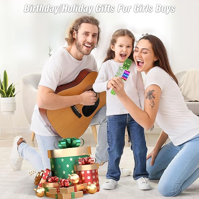BONAOK Karaoke Microphone for Kids & Adults - Bluetooth Microphones Singing Mic with Disco Lights, Echo Effect, Built-in Speaker Portable Karaoke Player for Party Travel Gifts Q78(Green)