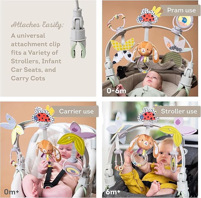 Taf Toys Baby Activity Arch, Stroller and Car Seat Toy Attachment with Rattling Beads Maze and Double-Sided Spinning Mirror, Ideal for Baby’s Fine Motor Skills Development, 0-12 Months
