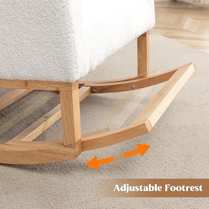 Rocking Chair Nursery, Nursing Rocking Chairs for Mom Nursery, Comfy Wingback Glider Rocking Armchair with Foot Rest and Side Pocket for Nursery Living Room Bedroom, Teddy White