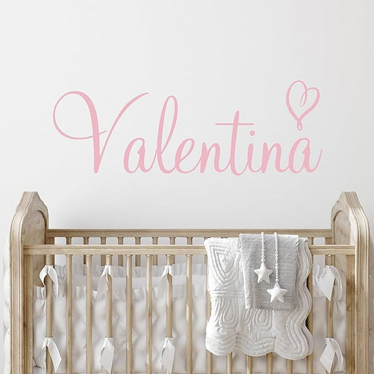 Custom Name & Heart Wall Decal- Baby Boy Girl Unisex - Nursery Decal for Home Bedroom Children - Wall Sticker (397) (30" Wide x 11" high)
