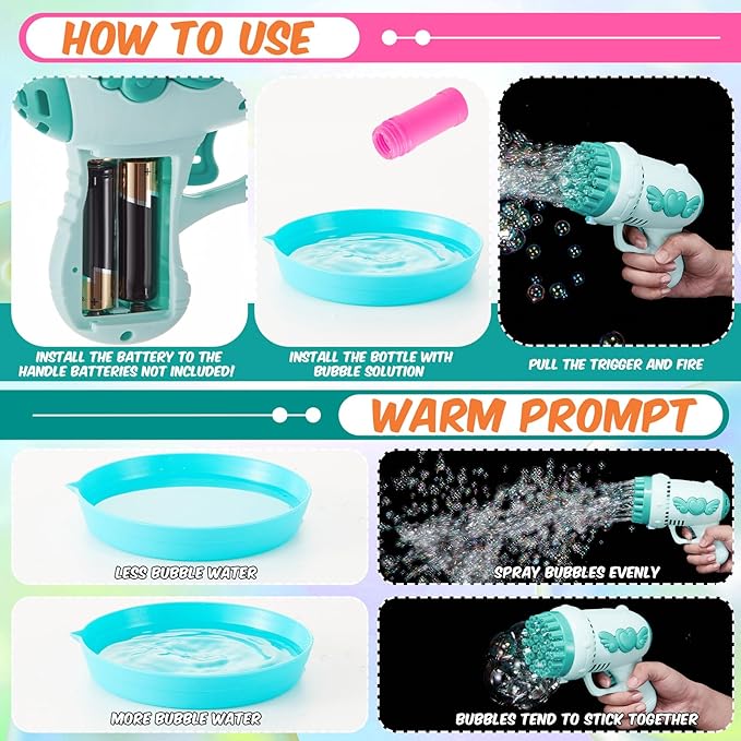 ShinyRelief 4 Pack Wedding Bubble Guns 32 Holes with Light, 4 Bottles Solution, Romantic Bubble Maker for Outdoor Ceremony, Wedding Party Favors, Photo Props, Reception Entertainment (Green)