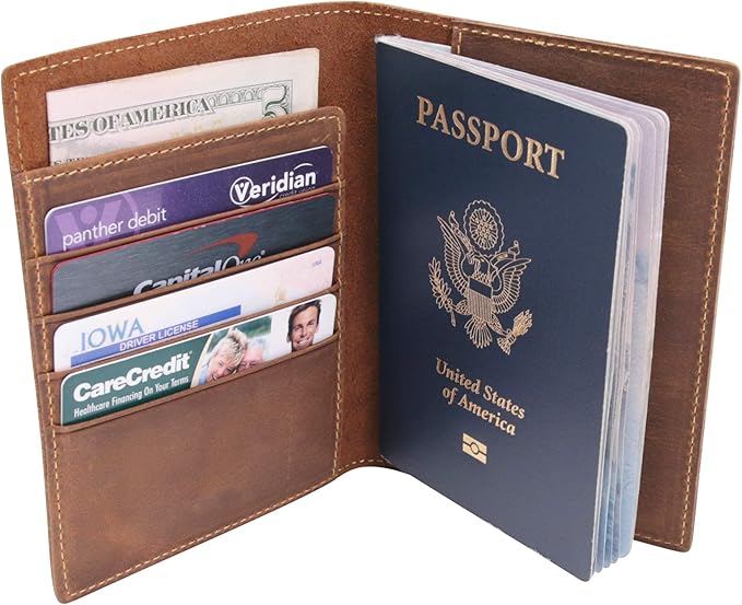 WANDERINGS Leather Travel Wallet with Passport Holder - 5.5" x 4" - Genuine Leather Case with RFID Blocking for Men and Women - Folding Wallet for Passports