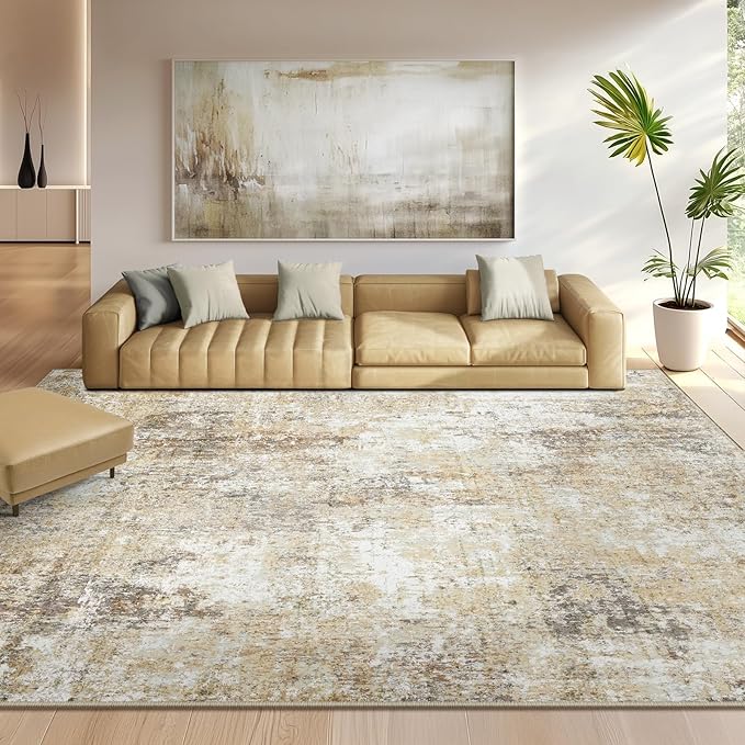 Washable Area Rugs 5'x7' Non-Slip Modern Abstract Soft for Living Room Entryway Bedroom Nursery, Print Pattern, Neutral Brown Gray