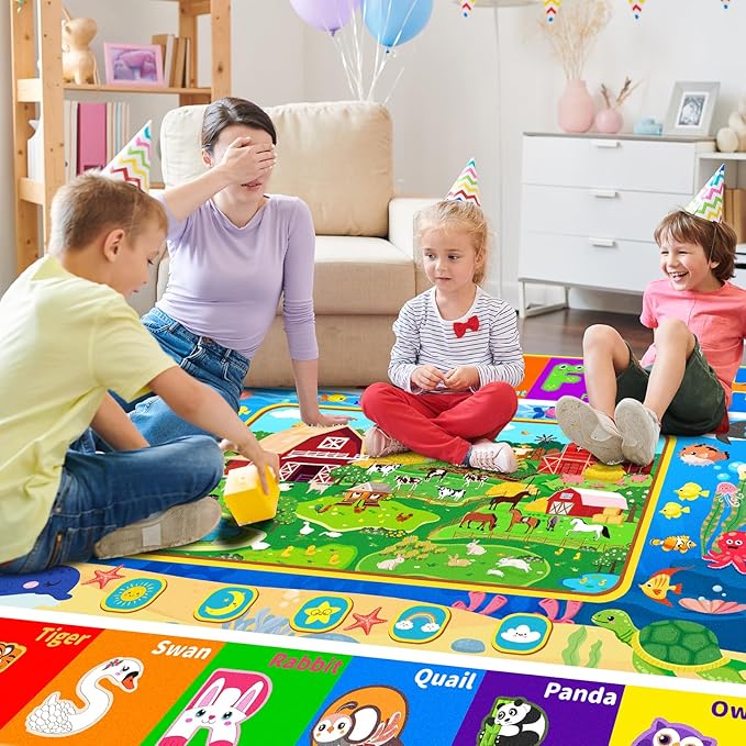 Kids Rug for Playroom, Kids Baby Playmat with Farm Sea Animal, Alphabet ABC Educational Rug, Floor Play Mat Carpet for Bedroom Preschool Classroom (59 X 39.4 INCH, Farm)
