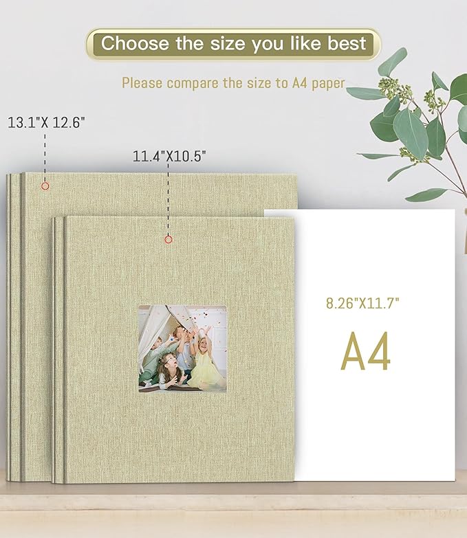 popotop Photo Album Self Adhesive with Picture Display Window,40 Pages DIY Scrapbooking Supplies Kit for 4x6 8x10 Picture,Linen Cover Memory Book for Baby Wedding, with Scraper and Metallic Pen