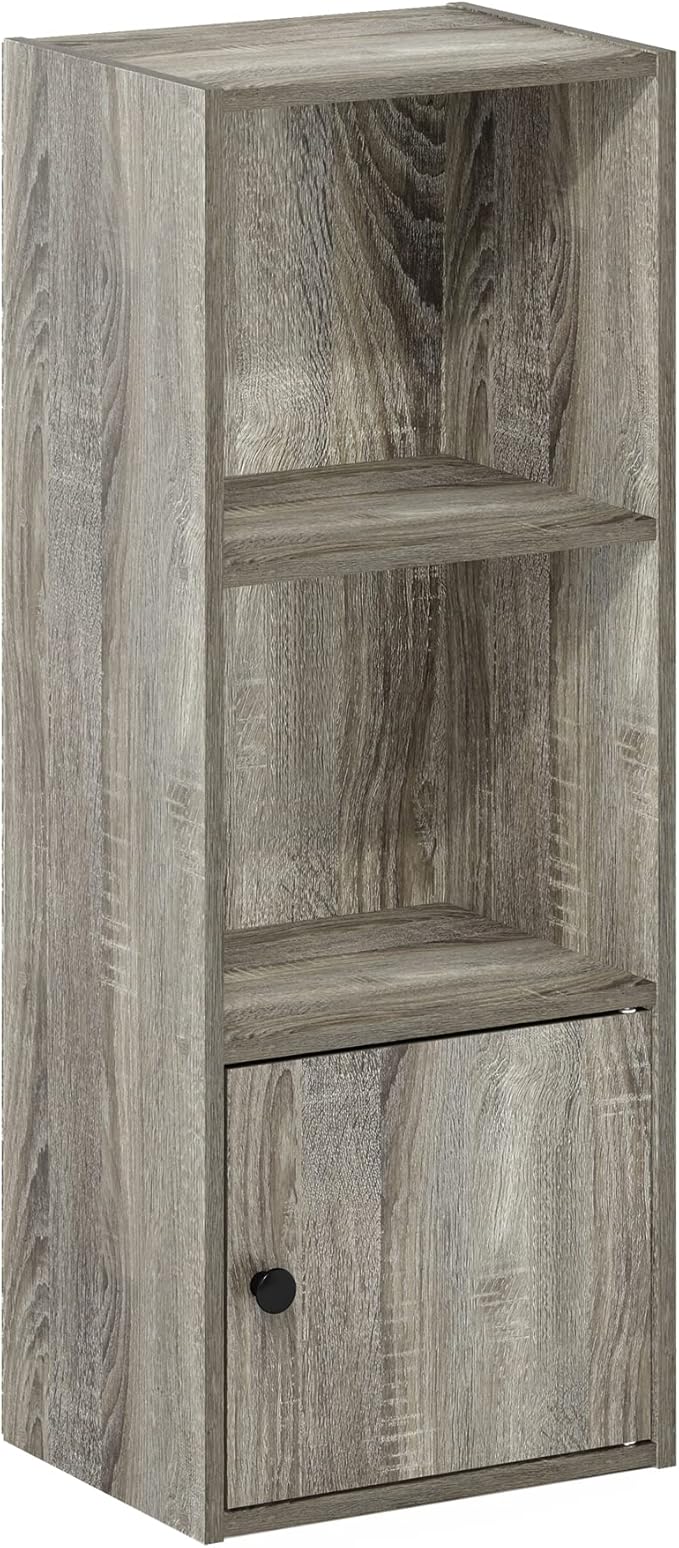 Furinno Luder Shelf Bookcase with 1 Door Storage Cabinet, French Oak