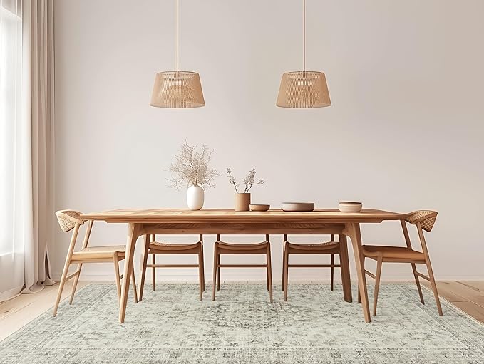 LIVEBOX Washable Area Rug 5x7 Rugs for Living Room Bedroom, Non-Slip Boho Indoor Carpet for Dining Room Office, Low-Pile Farmhouse Soft Carpets for Kids Nursery Room Playroom, Taupe