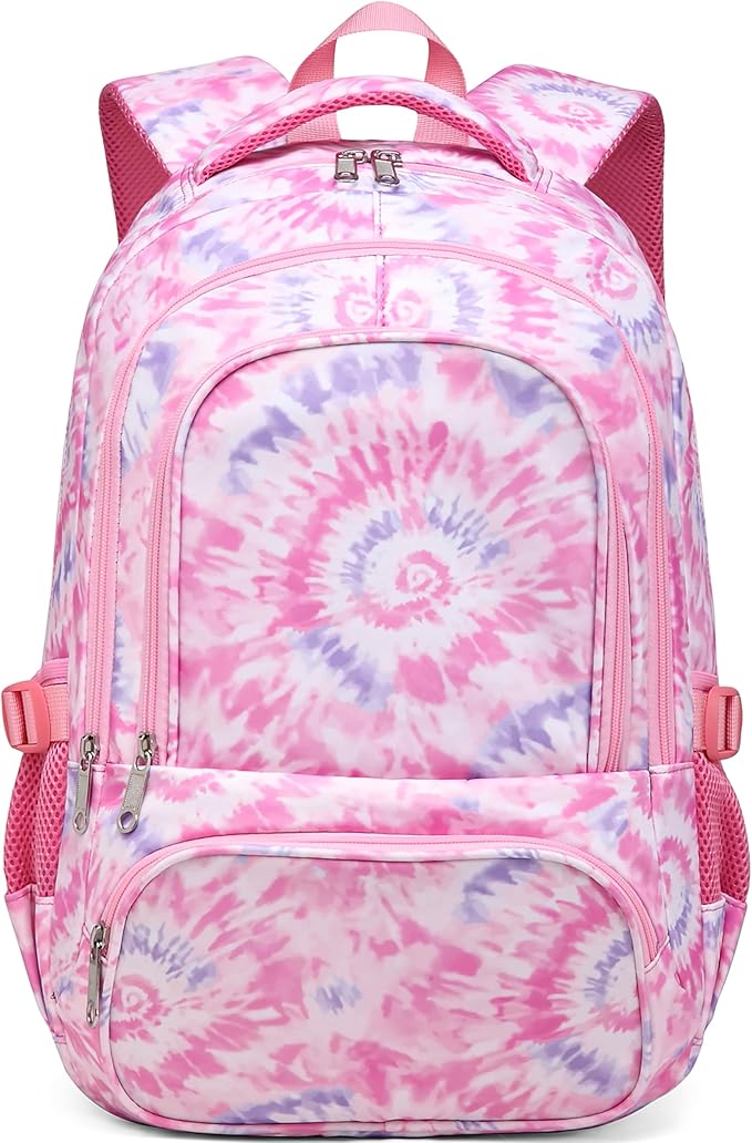 BLUEFAIRY Kids Backpack for Girls Elementary Primary Middle School Bags for Aged 8-10 for Teens Childs Bookbags Back to School Book Bags Gifts Mochilas para Niñas de 6 7 8 9 10 Años Tie-dye Pink