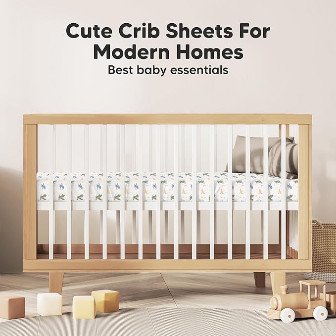 KeaBabies 2-Pack Organic Crib Sheets for Boys, Girls - 52x28 Fitted Crib Mattress Sheet Neutral, Breathable Jersey Cotton Cover for Baby Bed, Toddler Mattress, Soft & Cute Prints (Dragon Tale)