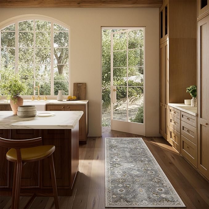 Washable Runners for Hallways Kitchen Rugs: 2'6"x8' Runner Rug Stain Resistant Non Slip Low Pile Soft Carpet Runners for Hallways Indoor Entryway Kitchen Laundry Room Bedroom Bathroom Farmhouse