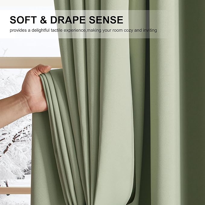 NICETOWN 100% Blackout Curtains for Bedroom Thermal Insulated Blackout 84 inch Length Heat and Full Light Blocking Curtains for Living Room, 2 Panels Set, Olive Green, 52 x 84 inch