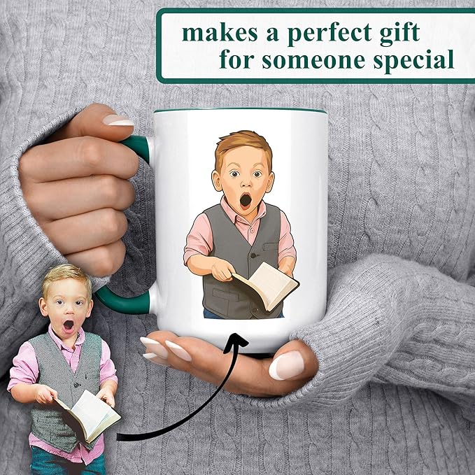 Personalized Coffee Mug, Custom Drawing Portrait Gift, Funny Customized Coffee Gift for Men & Women, Custom Mugs with Pictures, Green 15oz Customized Ceramic Tea Cup