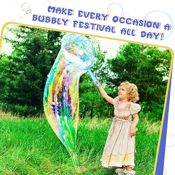 Lenwen 16 Pcs Giant Bubble Wands Kit Big Maker Toy Large Gigantic Bubble Wands with Refill and Tray for Summer School Birthday Outdoor Playtime Fun Activity Party Favors(Classic)