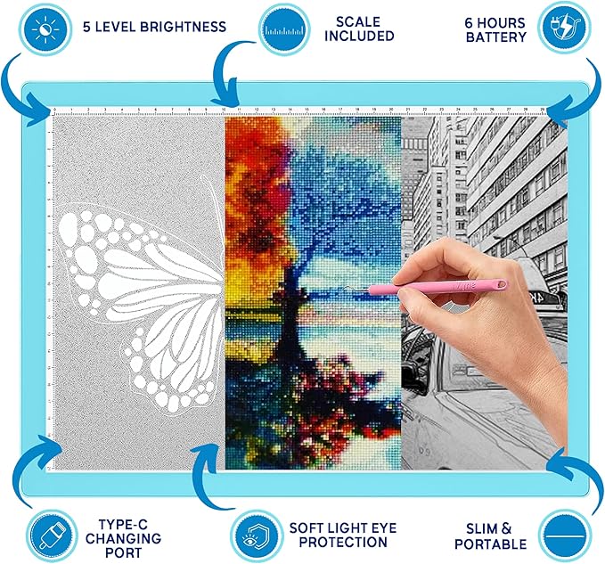 iVyne Rechargeable A4 Light Pad for Tracing & Weeding - LED Light Board for Weeding Vinyl - for Cricut Vinyl Weeding Tools - Ultra-Thin & Portable - Perfect for Artists & Crafters - Blue