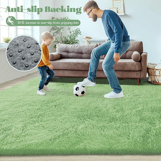 5x8 Area Rug for Living Room: Fluffy Shag Soft Washable Rugs Fuzzy Plush Indoor Carpet for Bedroom Nursery Playroom Dorm Kids Girls Boys Room (Sage Green, 5'x8')