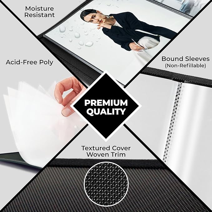 Dunwell Photo Album 8x10 (Black) with Mounting Paper, 8 x 10 Photo & Art Portfolio Presentation Binder, 24 Clear Sleeves Display 48 Pages, Professional Photography Book for Portraits, Artwork