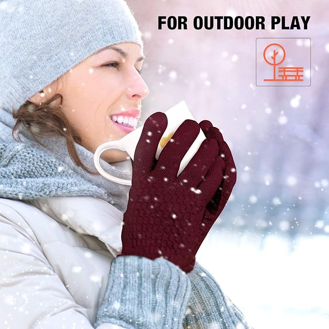 Geyoga 2 Pairs Women's Winter Touch Screen Gloves Soft Warm Fleece Lined Knit Elastic Cuff Winter Texting Gloves