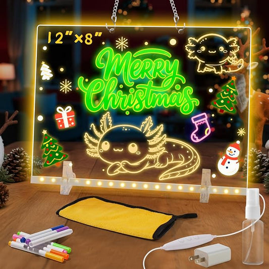 Lumiboard LED Drawing Board, LED Note Board, Acrylic Dry Erase Glowboard with 4 Modes & 7 Colors Light, Include Adapter, Led Doodle Board for Kids, Halloween or Christmas Decorations (Small)