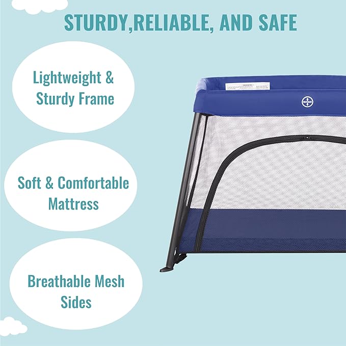 Dream On Me Travel Light Playard with Mesh Zipper Door in Navy