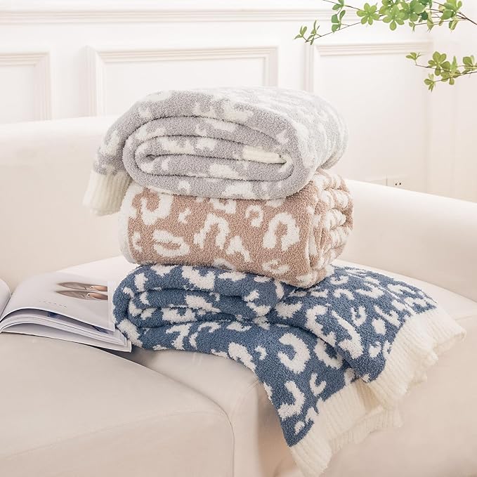 NEXHOME PRO Leopard Soft Blanket Twin Size, Fuzzy Throw Blanket for Couch Bed Sofa Picnic, Knit Blankets for Women Gifts Beige 60 x 80 inches