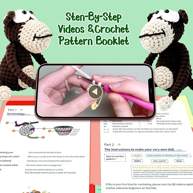 Utook Crochet Kit for Beginners, Crochet Animal Kit,Crochet Kits for Beginners Adults and Children, with Instructional Videos and Paper Tutorials, Handmade Crafts, Holiday Gifts (Orangutan)